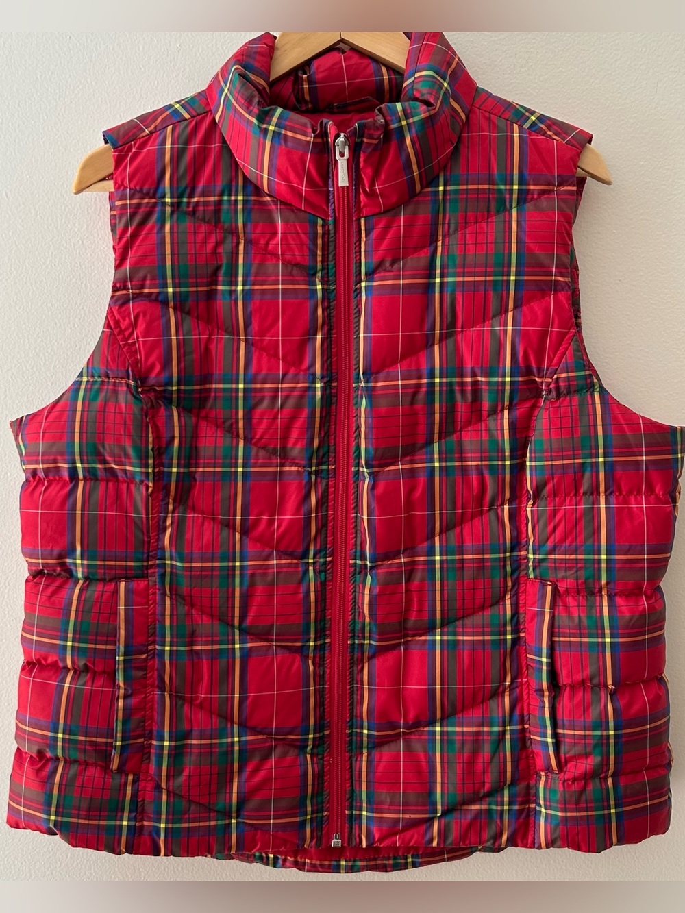 Lands’ End Classic Tartan Red Plaid Down Vest